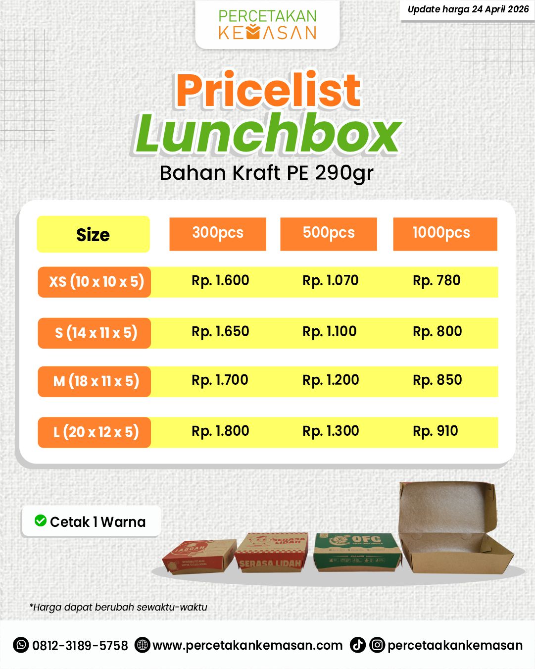 Pricelist Lunchbox